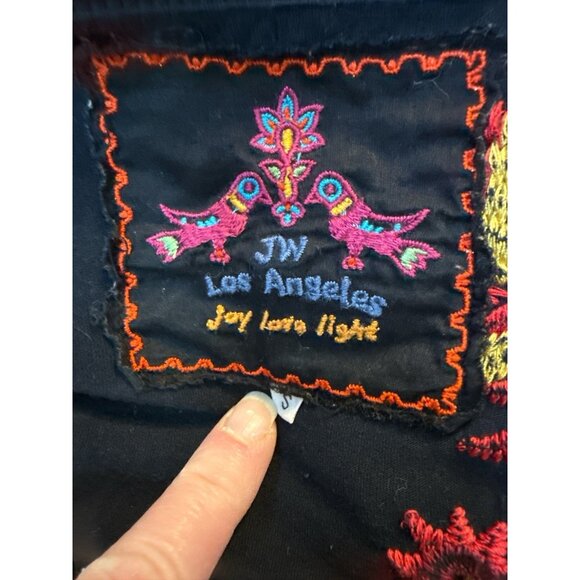 Johnny Was Embroidered V Neck Smocked Black Midi Dress 100% Cotton Size S EUC - Picture 6 of 7